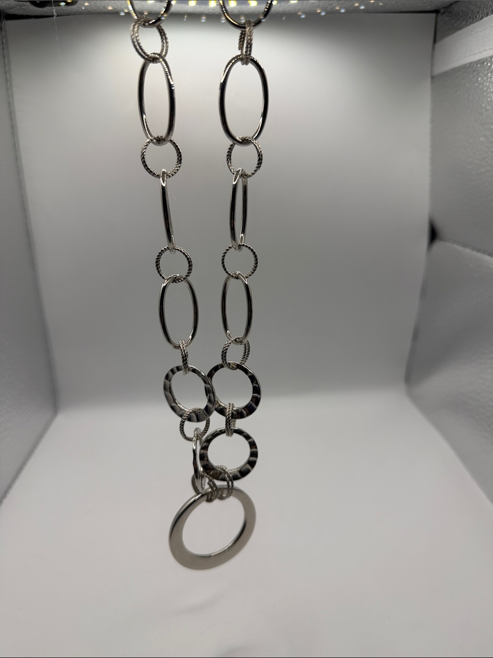 Chain Link Circle Necklace for Women - Silver Circular Links
